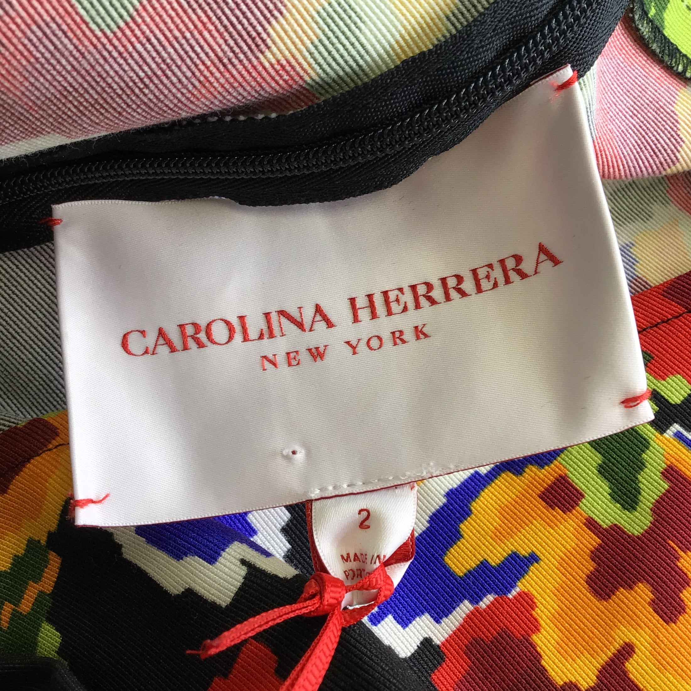 Carolina Herrera Black Multi 2020 Floral Printed Sleeveless V-Neck Sheath Dress
