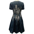 Load image into Gallery viewer, Oscar de la Renta Navy Blue Pleated Metallic Jacquard Dress with Gold Firework Embellishments