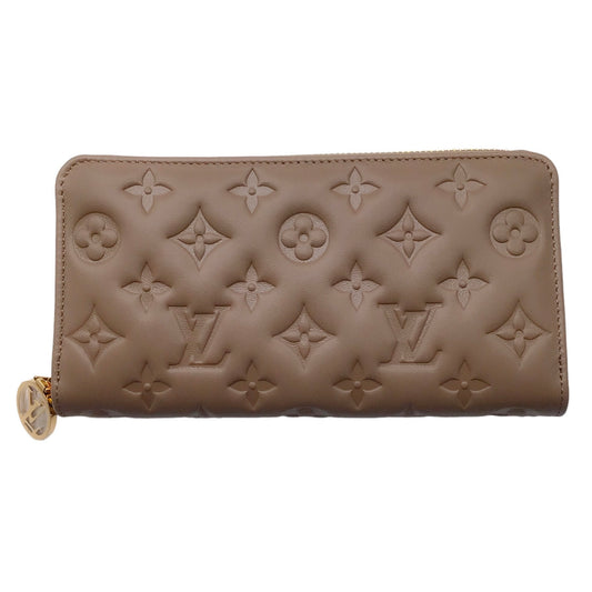 Louis Vuitton Taupe Monogram Embossed Lambskin Leather Zippy Wallet