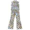 Load image into Gallery viewer, Giambattista Valli White / Black Multi Checkered Floral Print Denim Vest and Jeans Two-Piece Set
