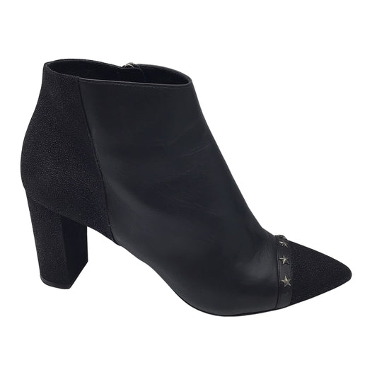 Longchamp Black Star Studded Pointed Toe Leather Ankle Boots