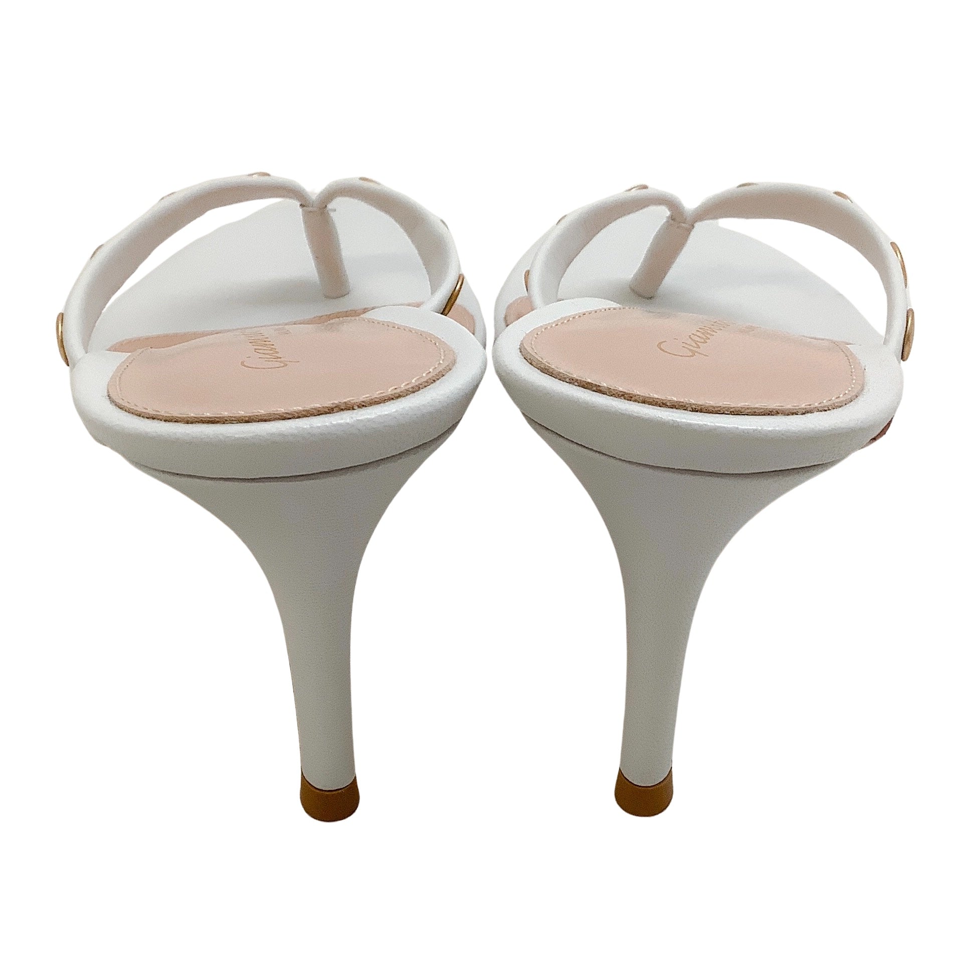 Gianvito Rossi White Leather Thong Sandal with Gold Studs