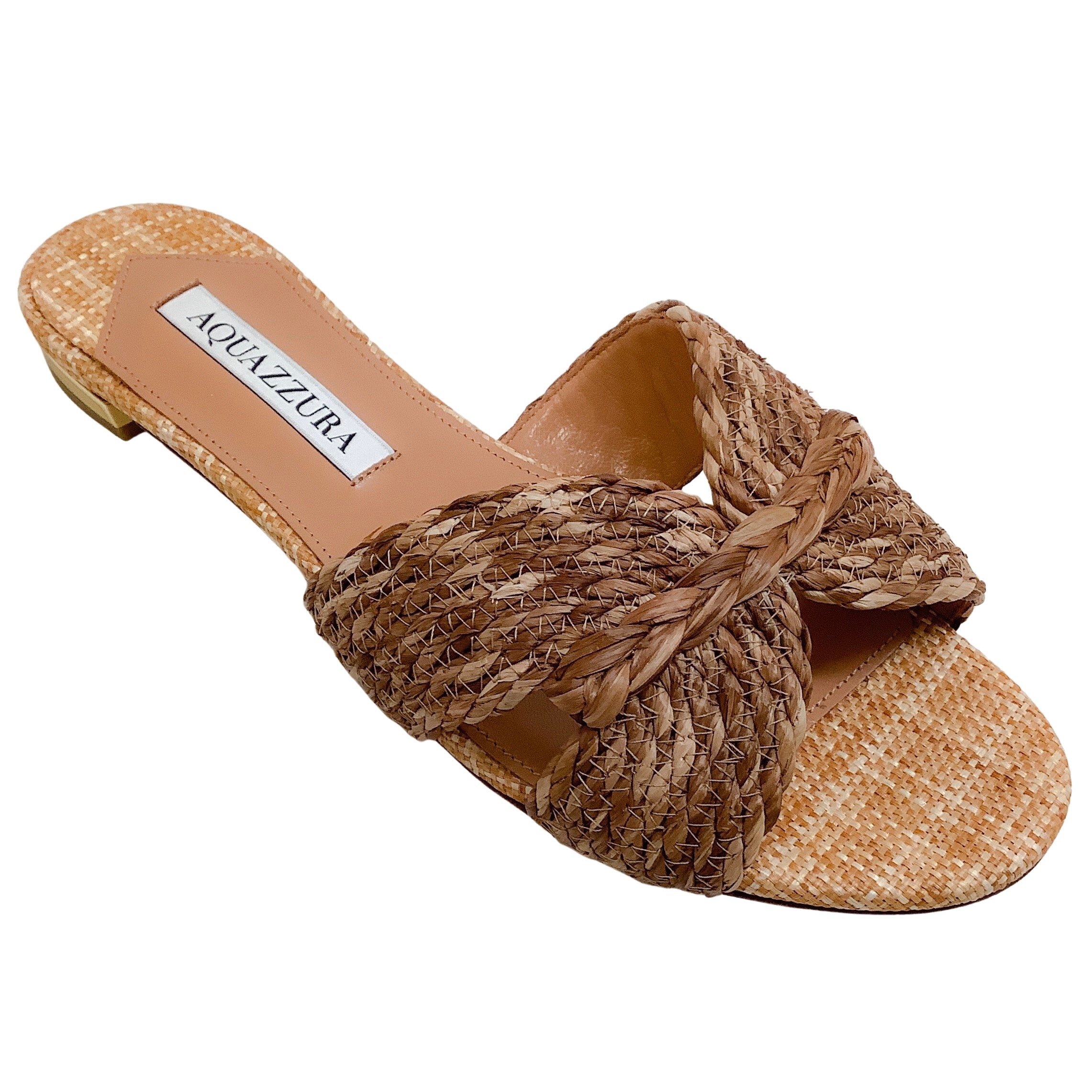 Aquazzura rope woven 2024 raffia flats