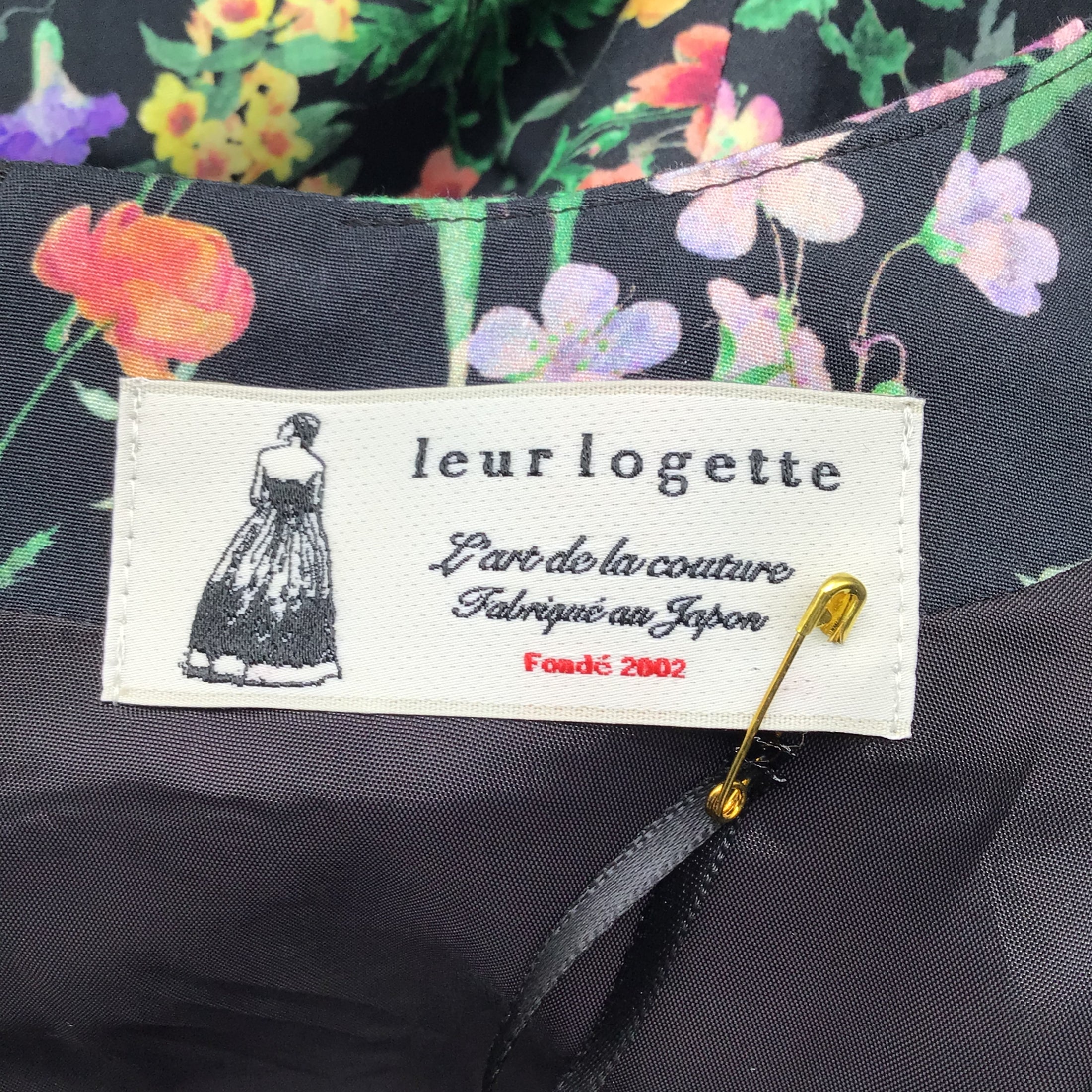 Leur Logette Black Multi Floral Printed Long Sleeved Cotton Midi Dress