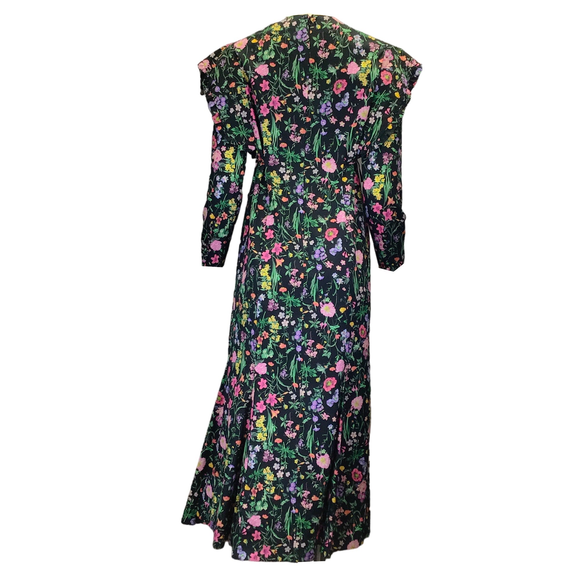 Leur Logette Black Multi Floral Printed Long Sleeved Cotton Midi Dress