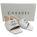 Load image into Gallery viewer, Casadei White Leather Ruched Slides with Crystals