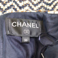 Load image into Gallery viewer, Chanel Navy Blue / Ivory / Tan Multi Metallic Detail Woven Chevron Wool Knit Skirt
