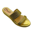 Load image into Gallery viewer, Charlotte Olympia Gold Metallic Woven Leather Flat Slide Sandals