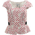 Load image into Gallery viewer, Oscar de la Renta White Cotton Peplum Top with Red Polka Dots