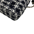 Load image into Gallery viewer, Chanel Black / White / Navy Blue Quilted Tweed Resin Heart Mini Flap Crossbody Bag