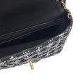 Load image into Gallery viewer, Chanel Black / White / Navy Blue Quilted Tweed Resin Heart Mini Flap Crossbody Bag