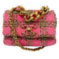 Load image into Gallery viewer, Chanel Pink / Beige 2022 Quilted Wool Tweed Chain Small Flap Bag with Gold Hardware