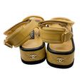 Load image into Gallery viewer, Chanel Tan / Black Quilted Matelasse Lambskin Leather Coco Mark Velcro Platform Sandals