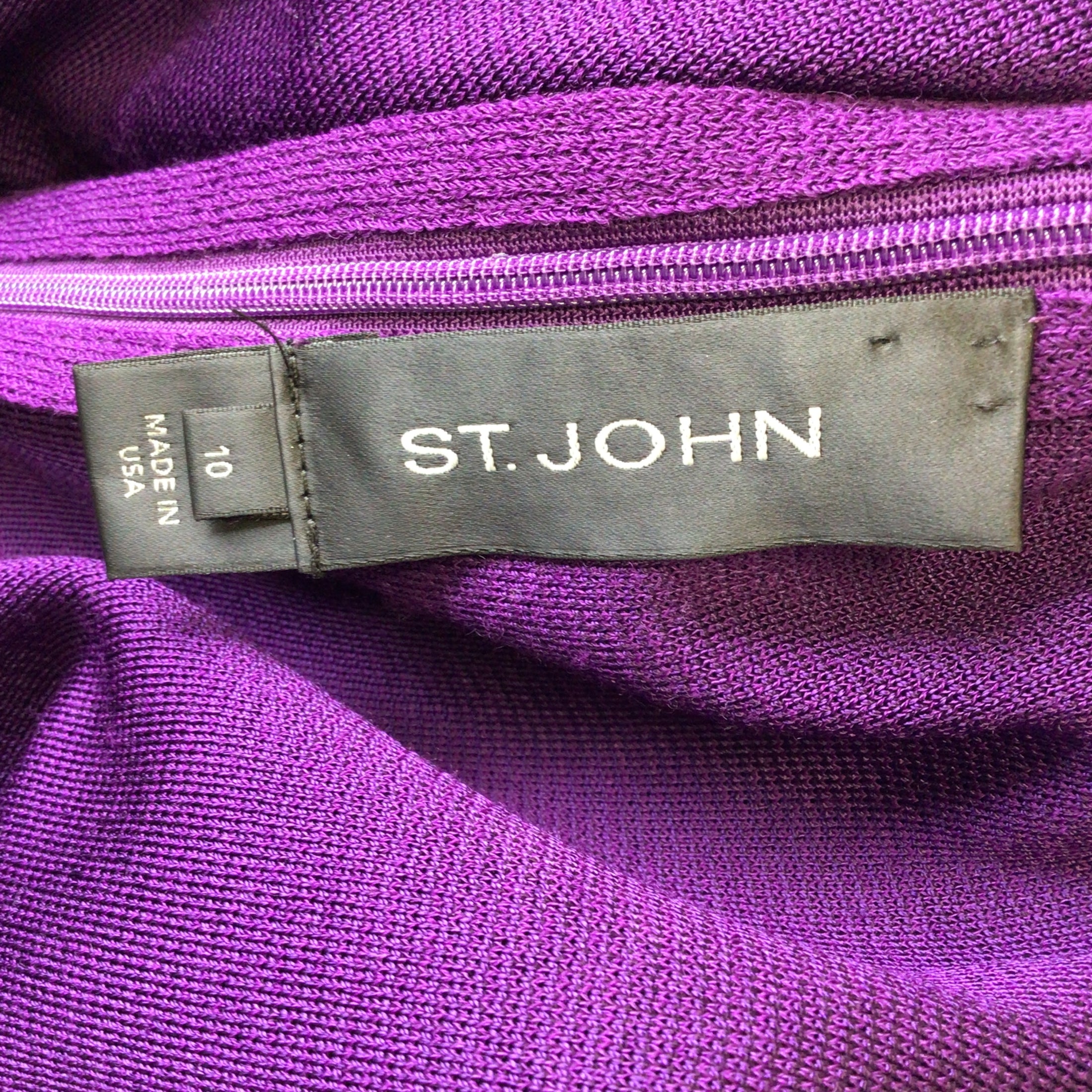 St. John Purple Silk Lined Viscose Knit Midi Dress