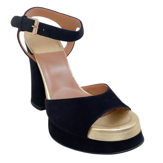 Laurence Dacade Black Suede with Gold Trim Tinta Sandals