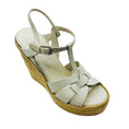 Load image into Gallery viewer, Saint Laurent White Calfskin Leather Tribute Platform Espadrille Wedge Sandals