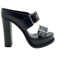 Load image into Gallery viewer, Alexander McQueen Black Leather Platform Sandals with Silver Buckles
