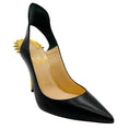 Load image into Gallery viewer, Christian Louboutin Black Leather Survivita Gold Spike Pumps