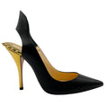 Load image into Gallery viewer, Christian Louboutin Black Leather Survivita Gold Spike Pumps