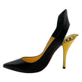 Load image into Gallery viewer, Christian Louboutin Black Leather Survivita Gold Spike Pumps