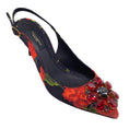 Load image into Gallery viewer, Dolce & Gabbana Red / Black Multi Floral Crystal Embellished Slingback Jacquard Pumps
