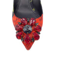 Load image into Gallery viewer, Dolce & Gabbana Red / Black Multi Floral Crystal Embellished Slingback Jacquard Pumps
