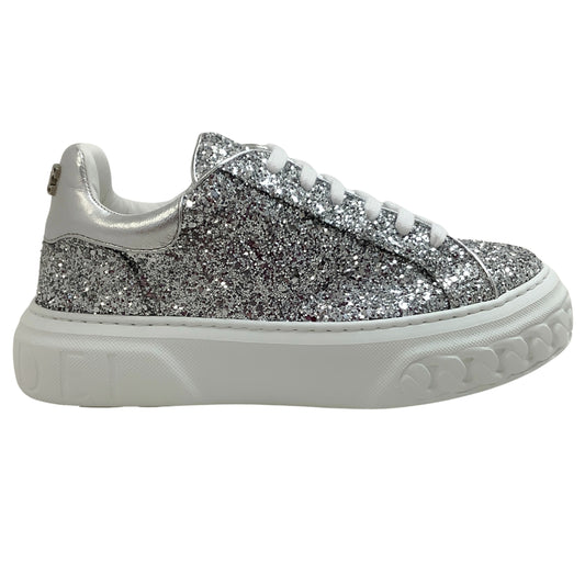 Casadei Silver Glitter Off Road Stargate Sneakers