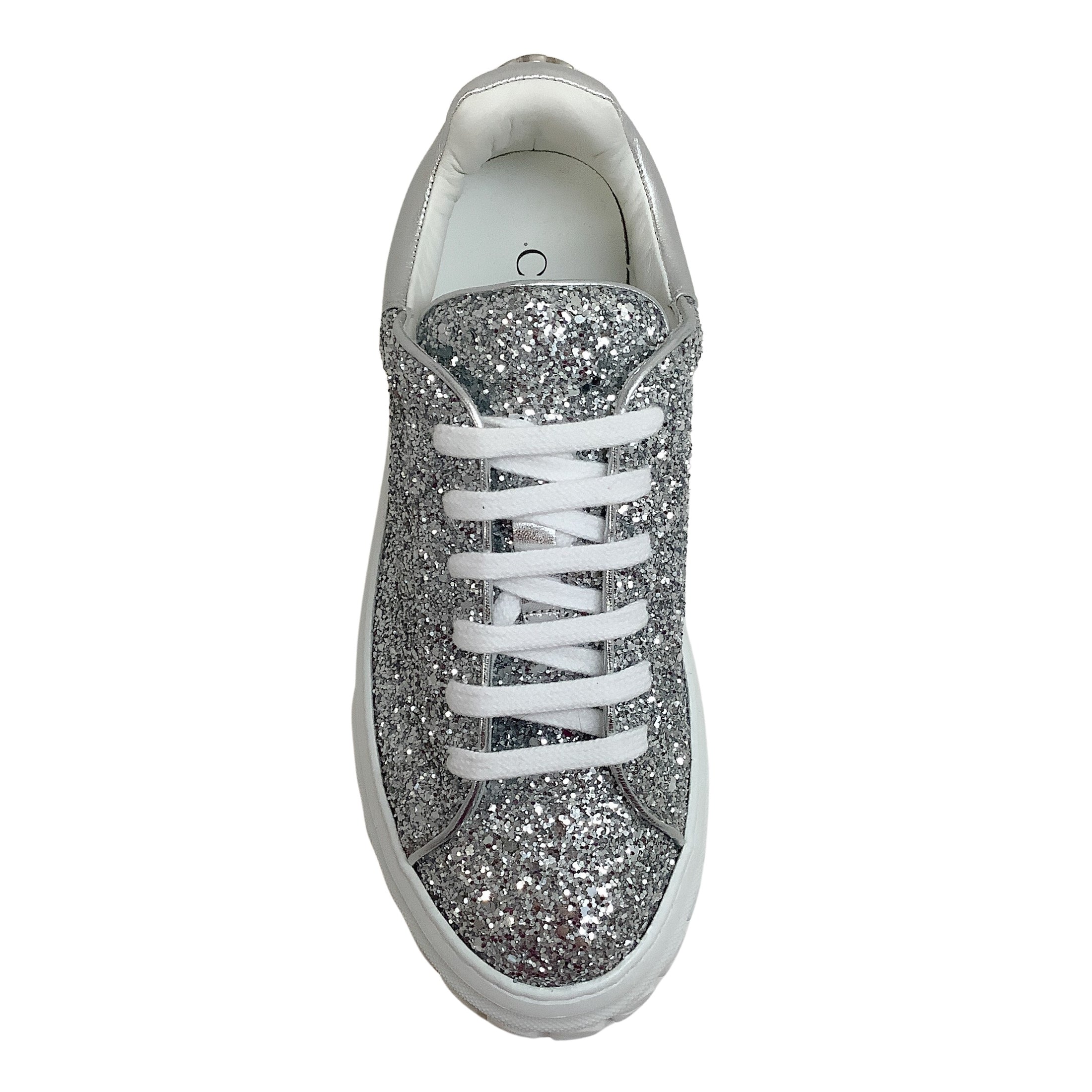 Casadei Silver Glitter Off Road Stargate Sneakers
