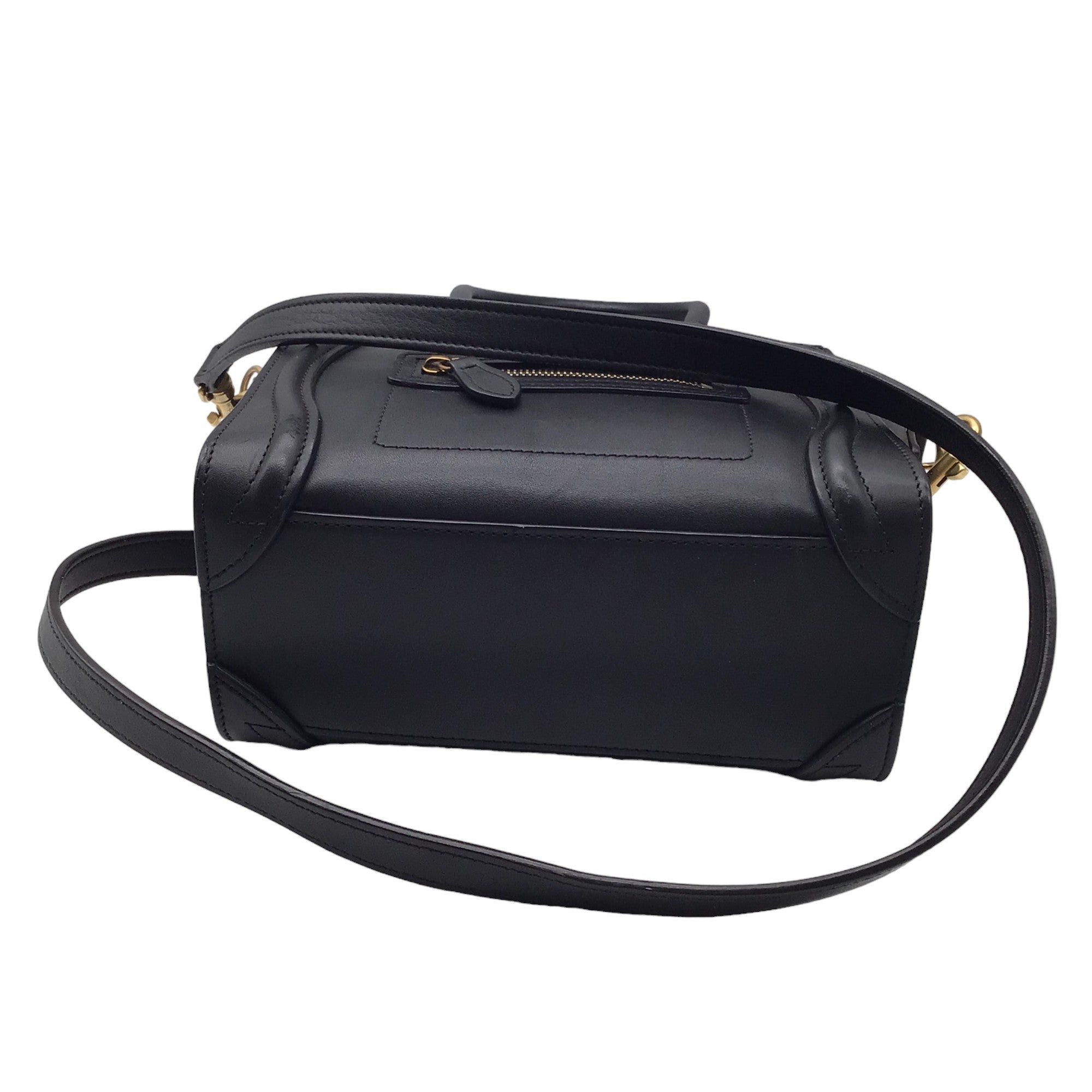 Celine Black Drummed Calfskin Leather Micro Luggage Handbag