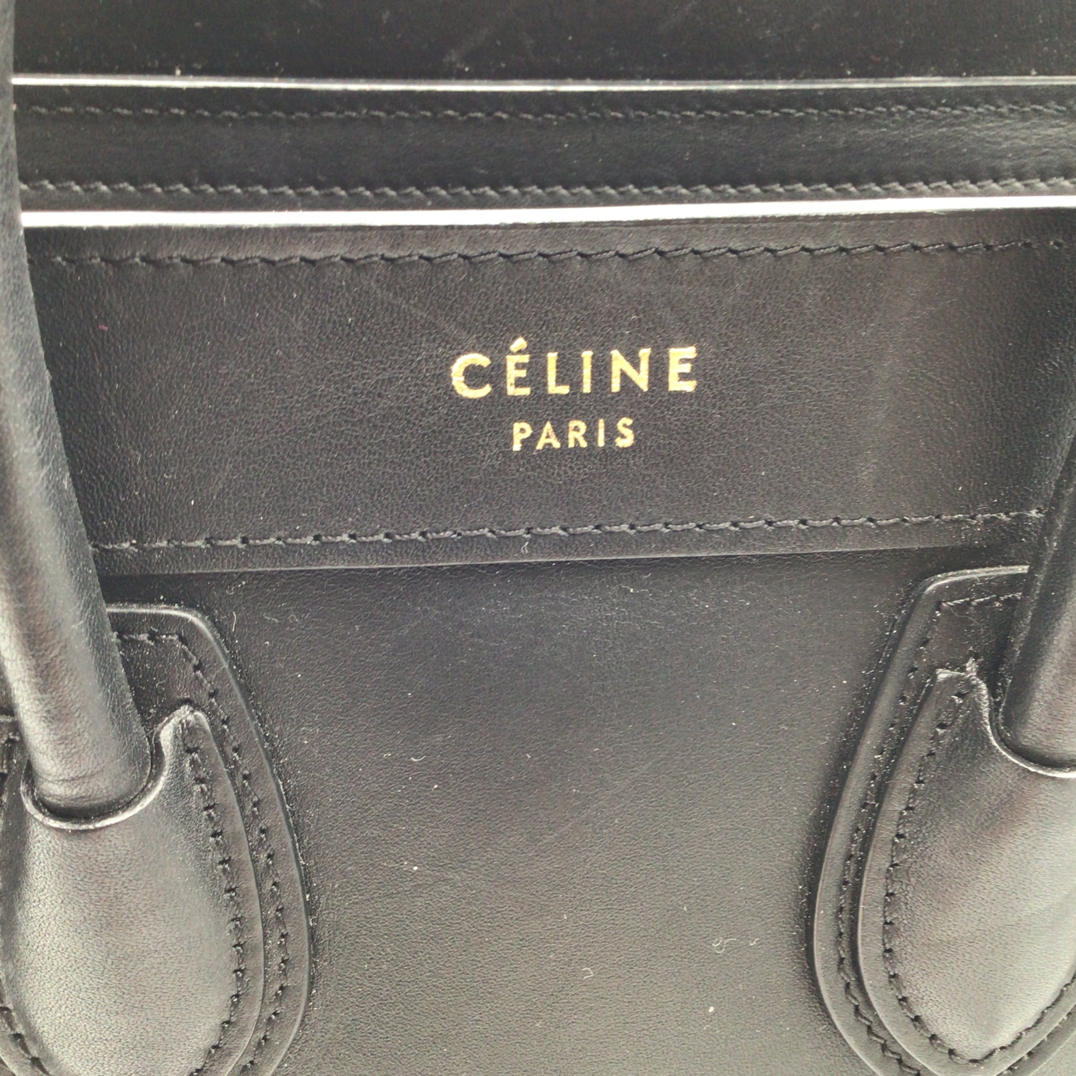 Celine Black Drummed Calfskin Leather Micro Luggage Handbag