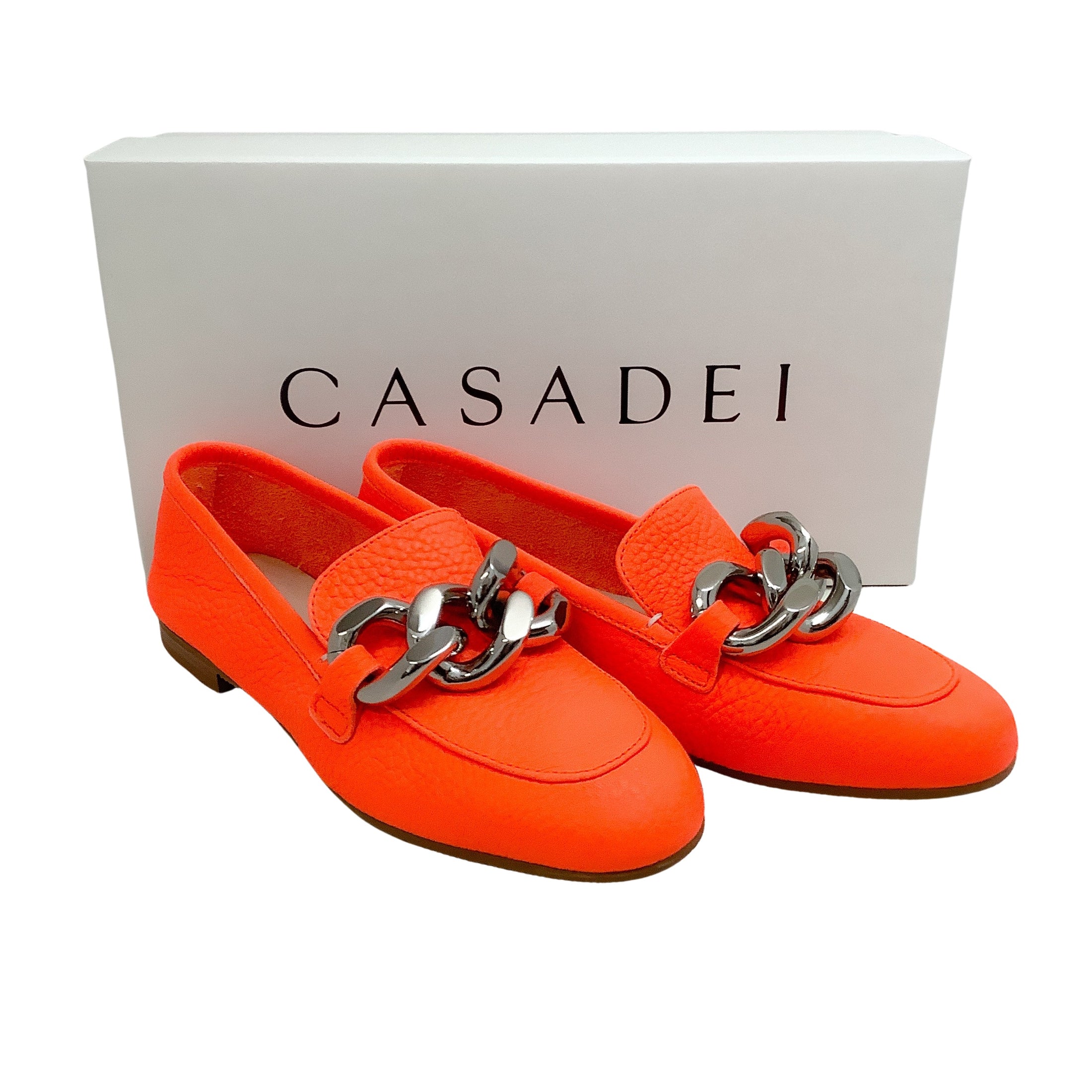 Casadei Orange Antilope Chunky Chain Loafers