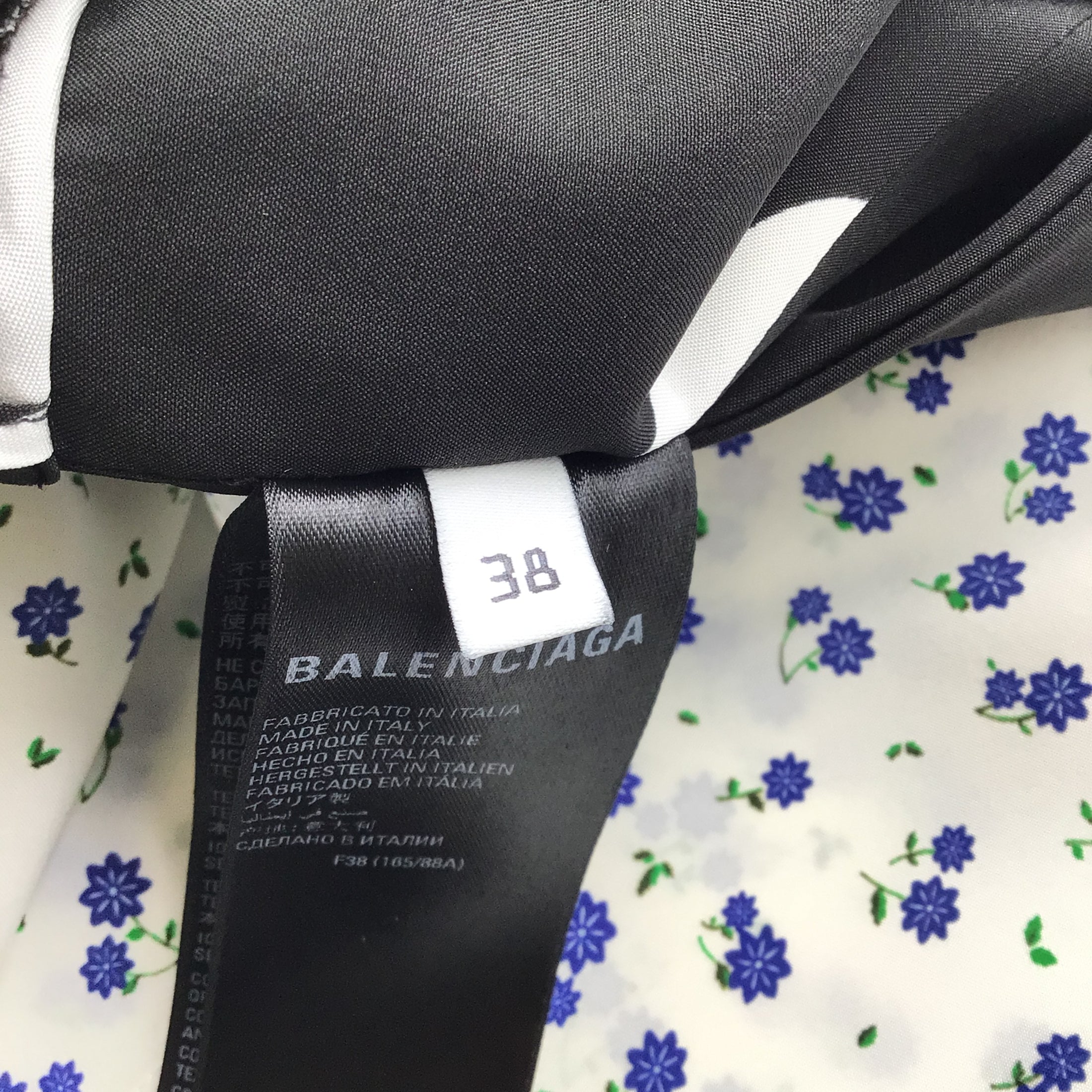 Balenciaga Black / White Multi Floral Polka Dot Printed Silk Blouse
