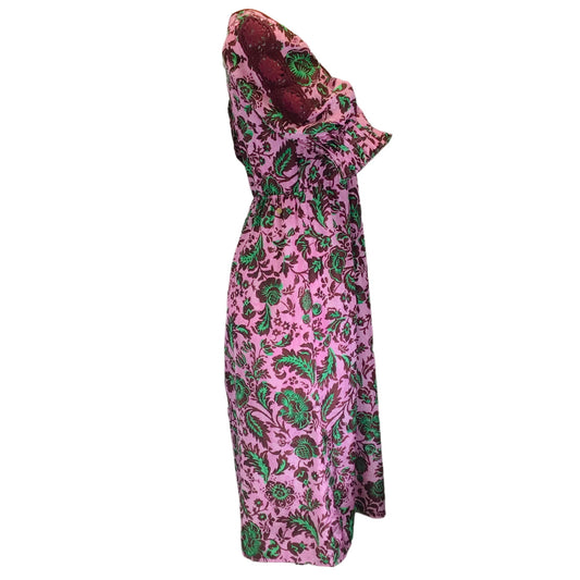 Muveil Pink / Green / Burgundy Stamp Print Midi Dress