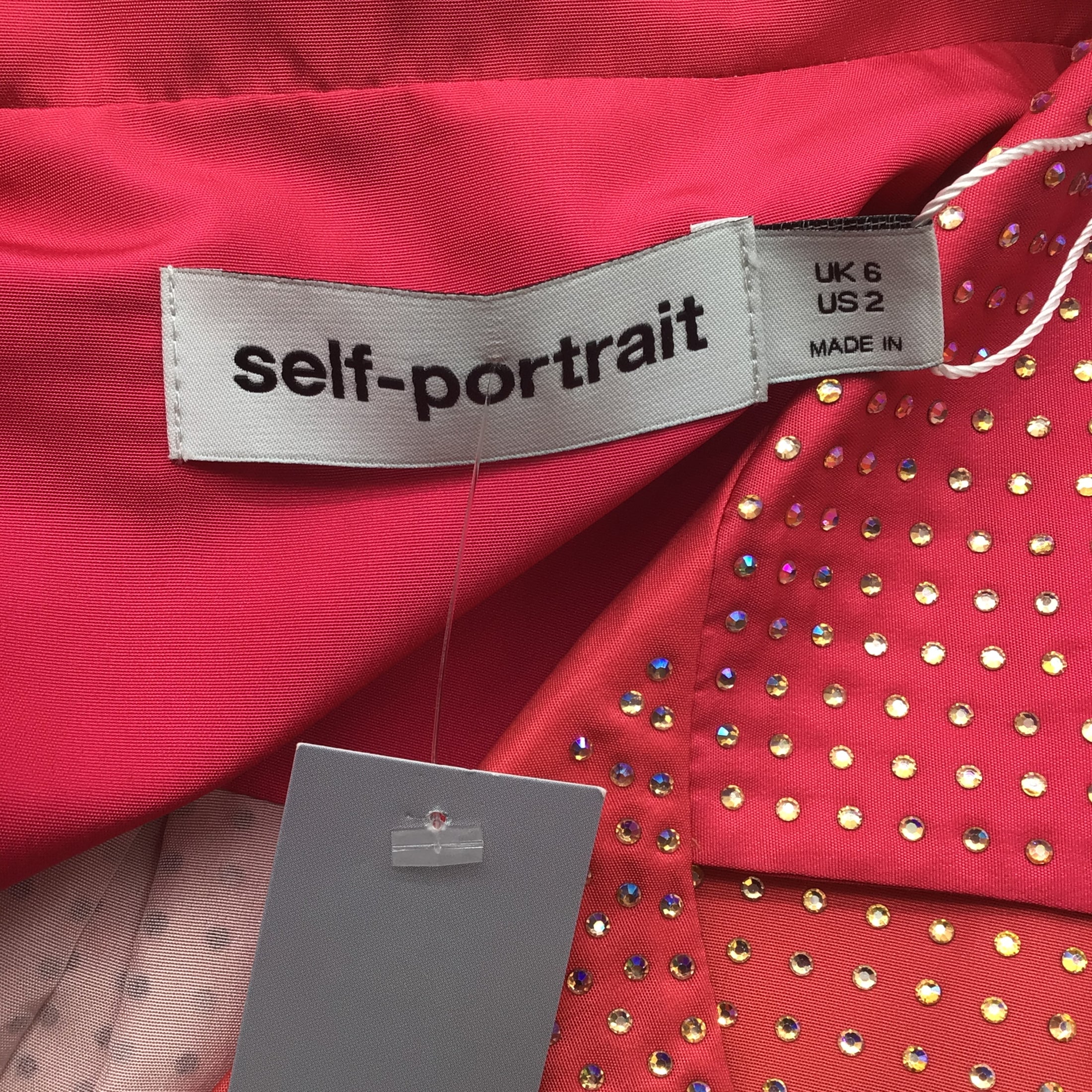 Self-Portrait Pink Hotfix Taffeta Cropped Shirt