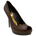 Load image into Gallery viewer, Gucci Brown Leather Whipstitch Peep Toe Pumps
