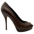 Load image into Gallery viewer, Gucci Brown Leather Whipstitch Peep Toe Pumps
