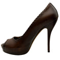 Load image into Gallery viewer, Gucci Brown Leather Whipstitch Peep Toe Pumps