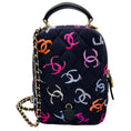 Load image into Gallery viewer, Chanel Navy Multi Classic CC Chain Pocket CC Logo Printed Quilted Fabric Mini Backpack