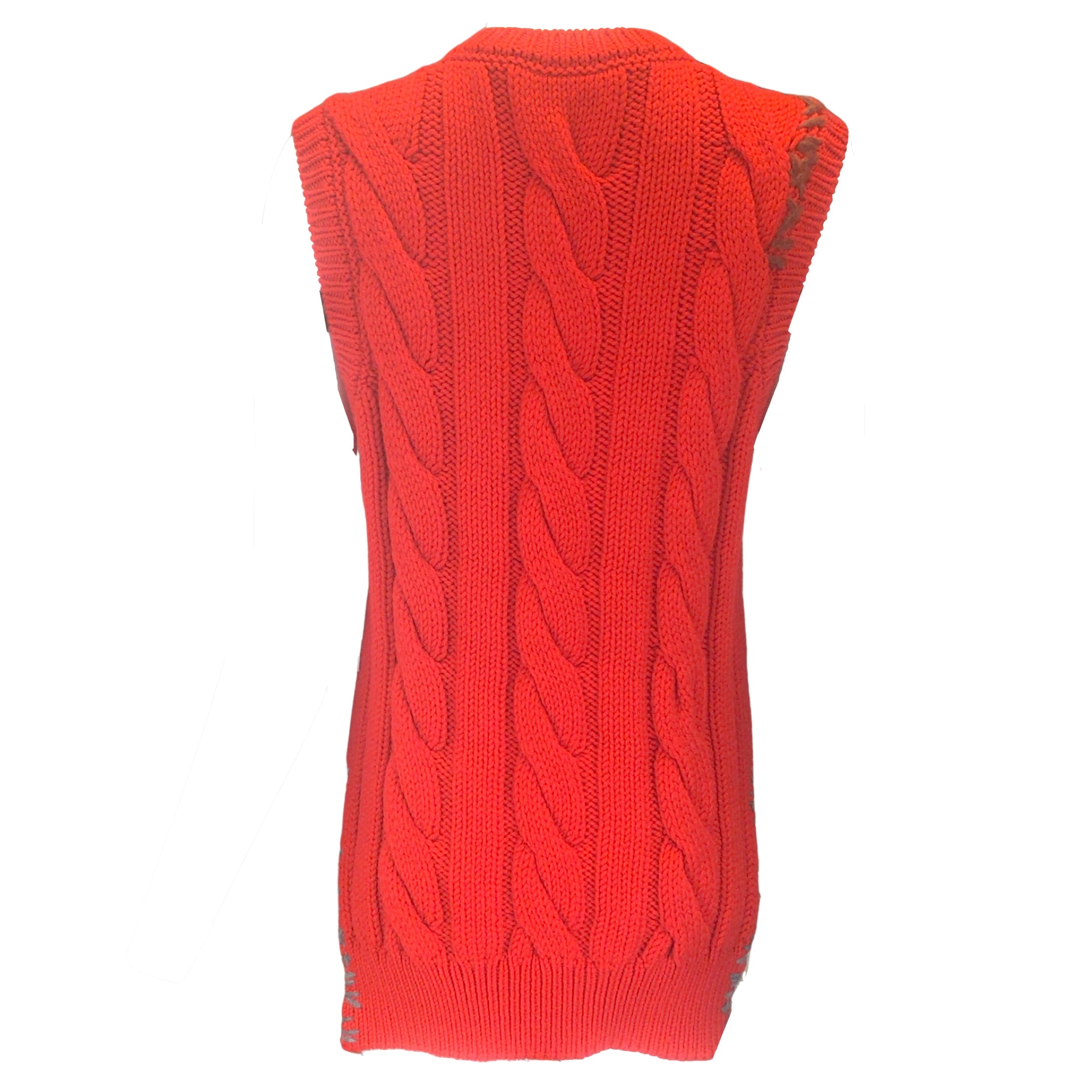 Marni Red 2022 Sleeveless V-Neck Cable Knit Wool Sweater