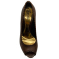 Load image into Gallery viewer, Gucci Brown Leather Whipstitch Peep Toe Pumps