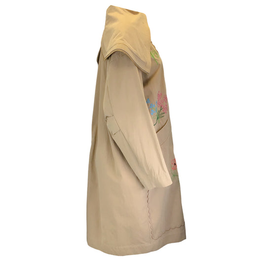 Muveil Beige Multi Floral Embroidered Cotton Trench Coat