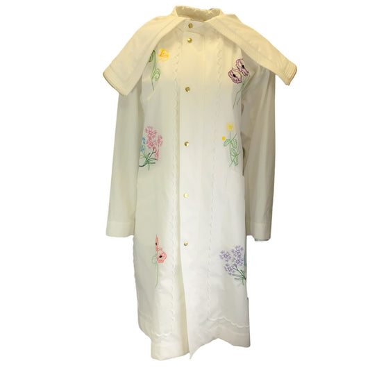Muveil White Multi Floral Embroidered Cotton Trench Coat