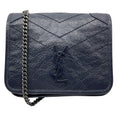 Load image into Gallery viewer, Saint Laurent Deep Marine Crinkled Calfskin Niki Wallet On Chain