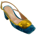 Load image into Gallery viewer, Rupert Sanderson Aqua Velvet Cavalla Slingback Pumps with Gold