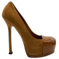 Load image into Gallery viewer, Saint Laurent Camel Suede Tribtoo Pumps with Patent Leather Cap Toe