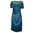 Load image into Gallery viewer, Talbot Runhof Korfu Teal Ruched Lace Detail Satin Midi Dress
