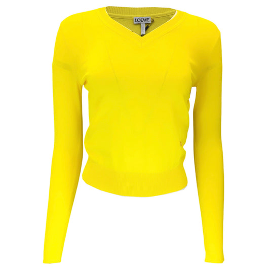 Loewe Lemon Long Sleeved V-Neck Viscose Knit Pullover Sweater