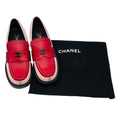 Load image into Gallery viewer, Chanel 2024 Red / Pink / White / Black CC Logo Leather Slip-On Loafers