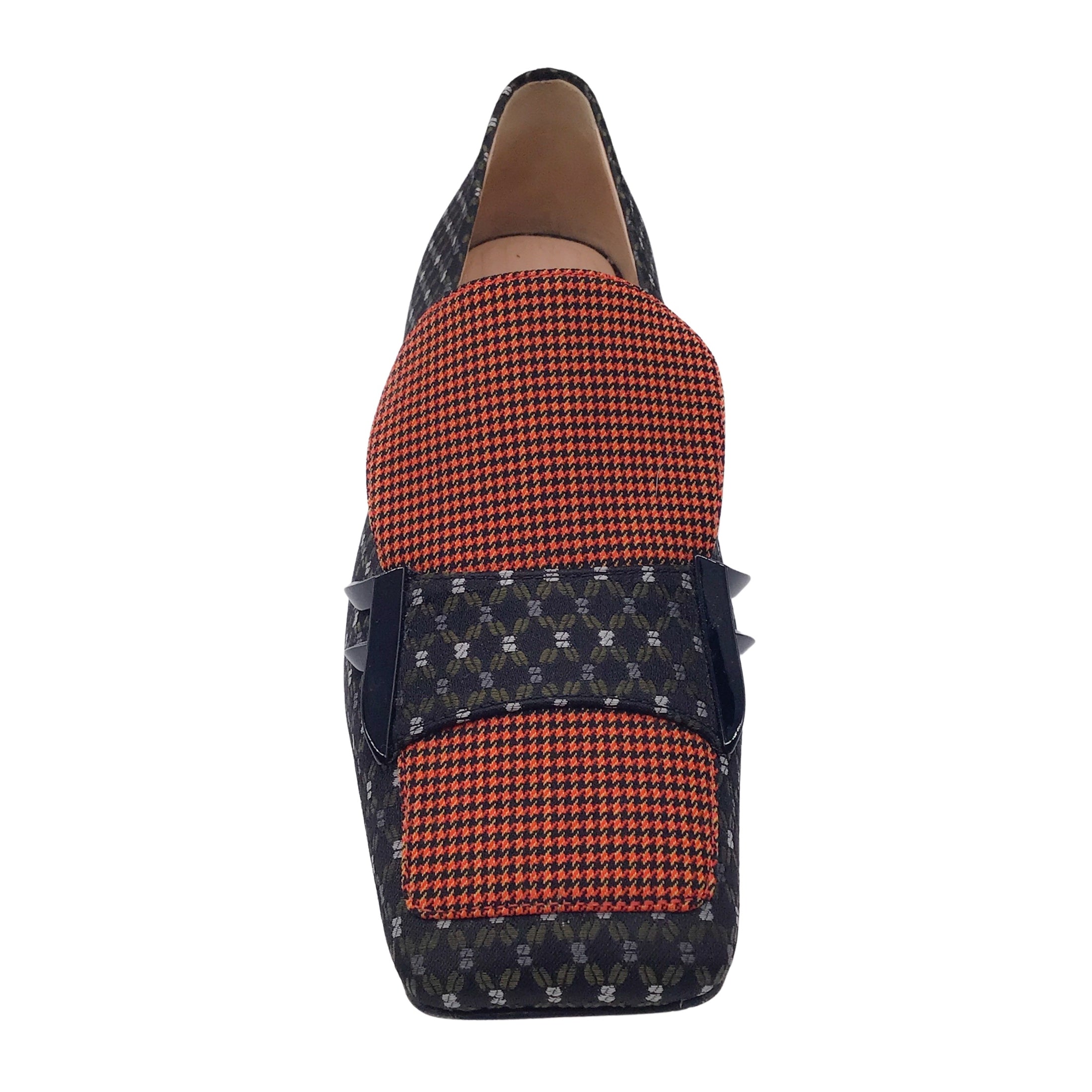 Fendi Black / Yellow / Red Houndstooth Jacquard Loafers / Flats