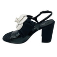 Load image into Gallery viewer, Chanel Black 2023 Crumpled Shiny Fabric Grosgrain Cap Toe Camellia Bow Slingback Pumps